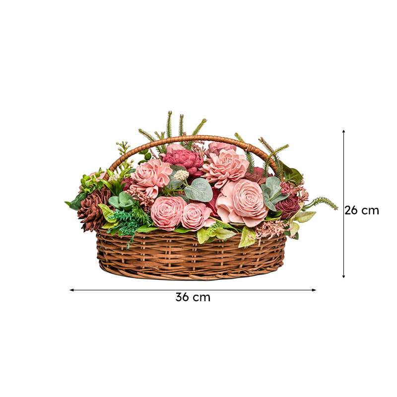 Baby Pink Solawood Artificial Flower Basket image 7