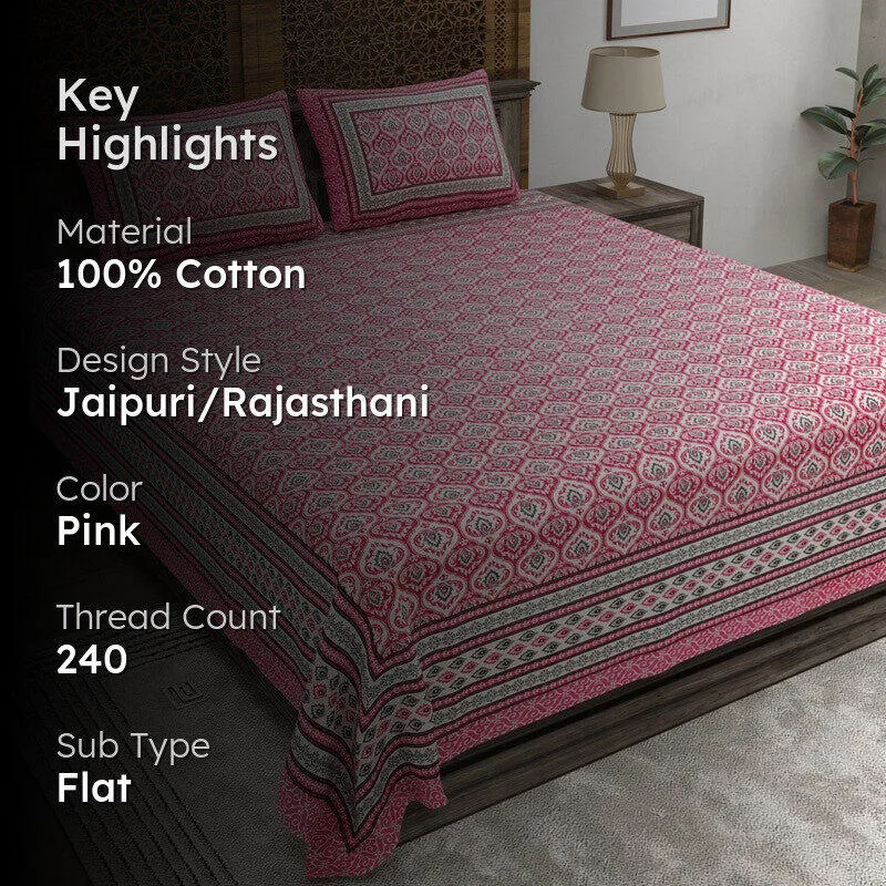 Leafa Cotton Bedsheet (Pink) - 240 TC media 2