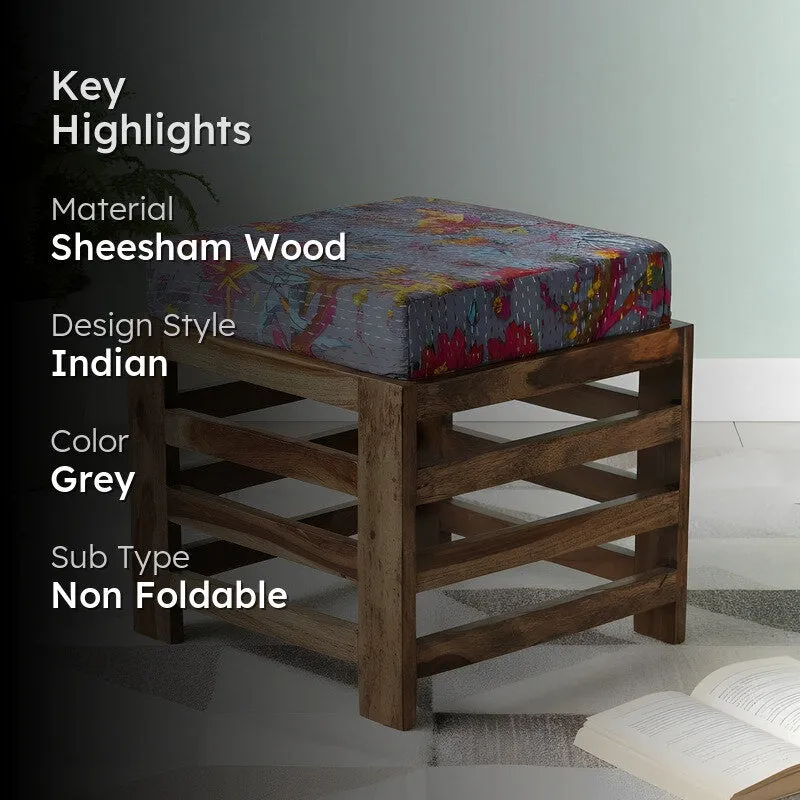 Texon Sheesham Wooden Bench with Stool (Grey) - Two Piece Set media 2