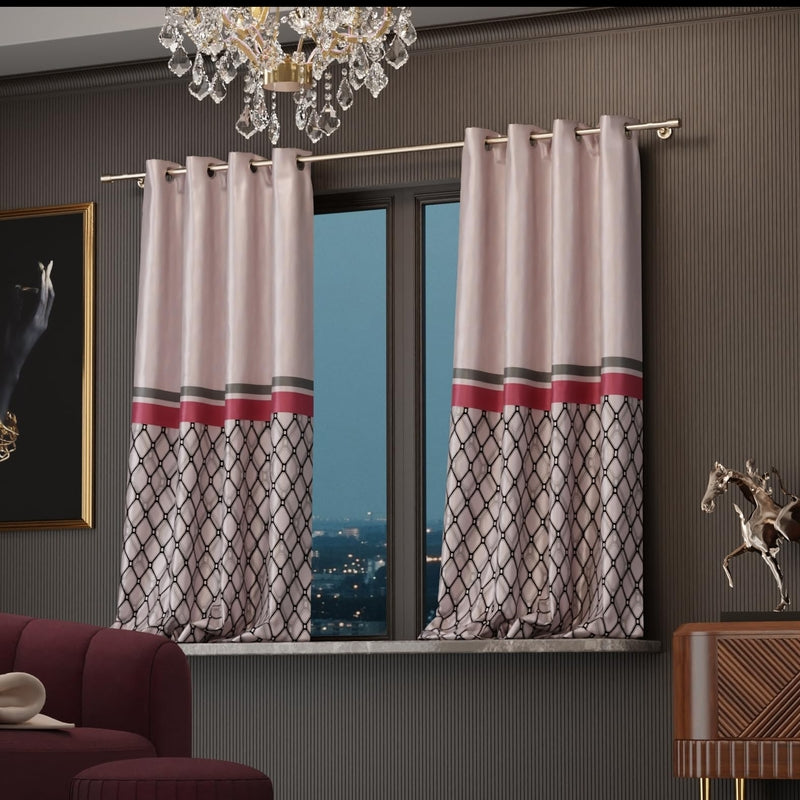 Noble Rose Satin Curtain with Lining - Set of Two