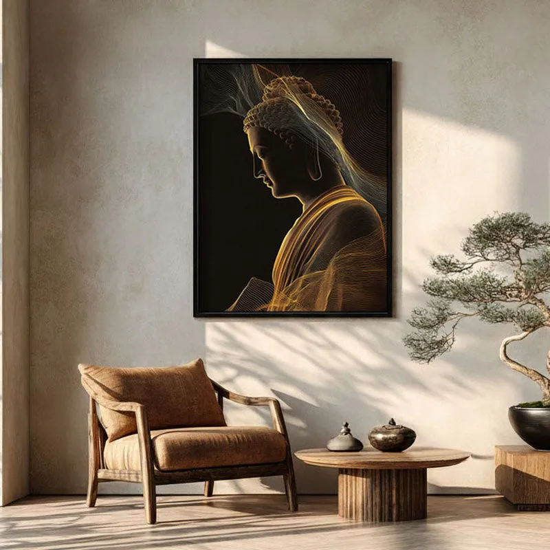 Illuminated Stillness Buddha Archival Paper Wall Painting With Black Frame media 1