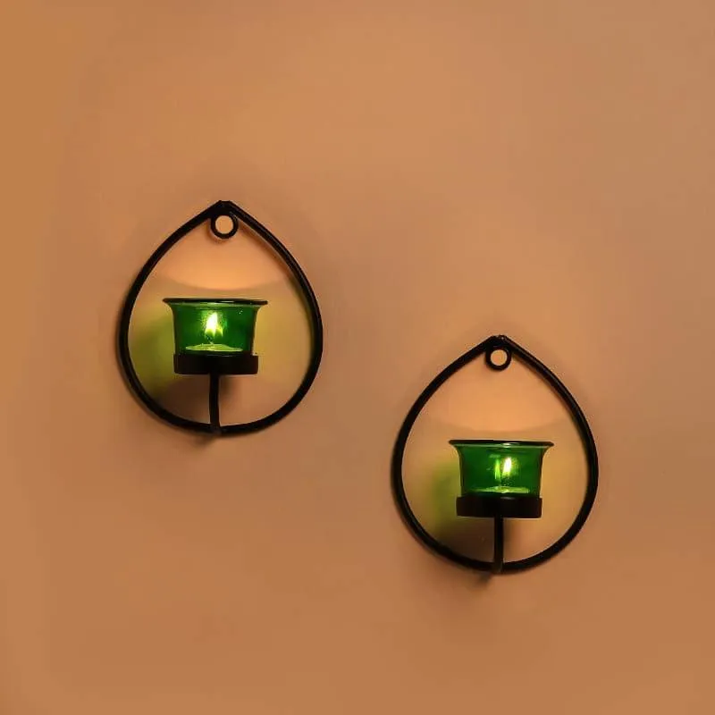 Black Drip Sconce (Green) - Set Of Two media 1