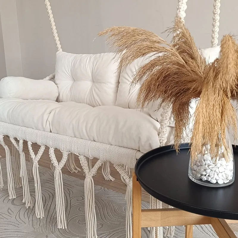 Handcrafted Off-White Cotton Macrame Swing Chair media 3