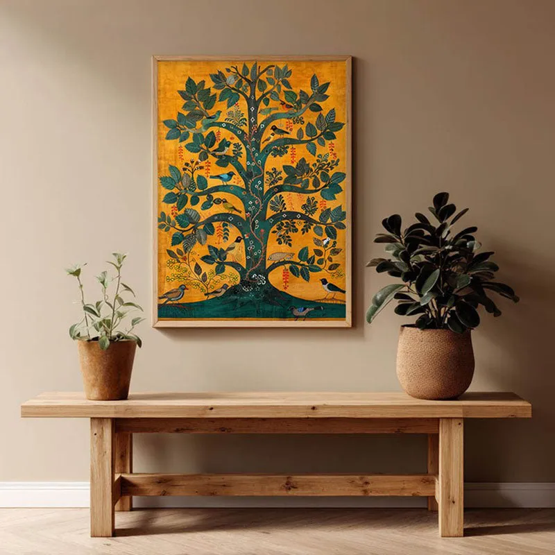 Tree of Life Canvas Wall Painting With Brown Frame media 1