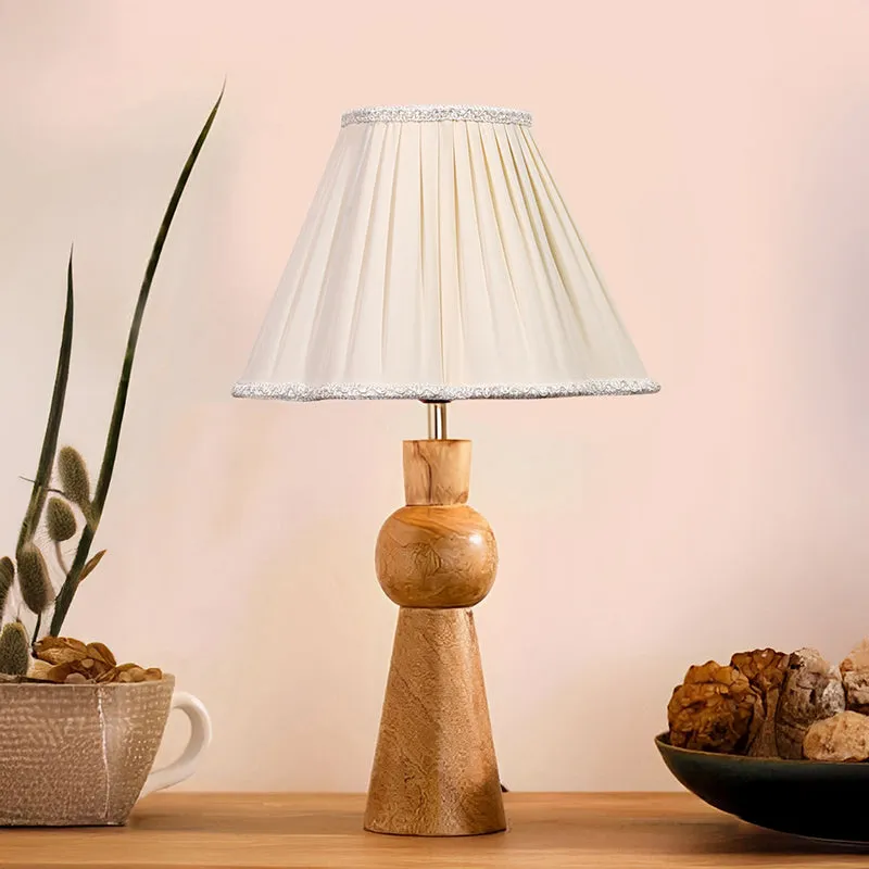 Angler Craft Pleated Wooden Table Lamp - Ivory,Brown media 2