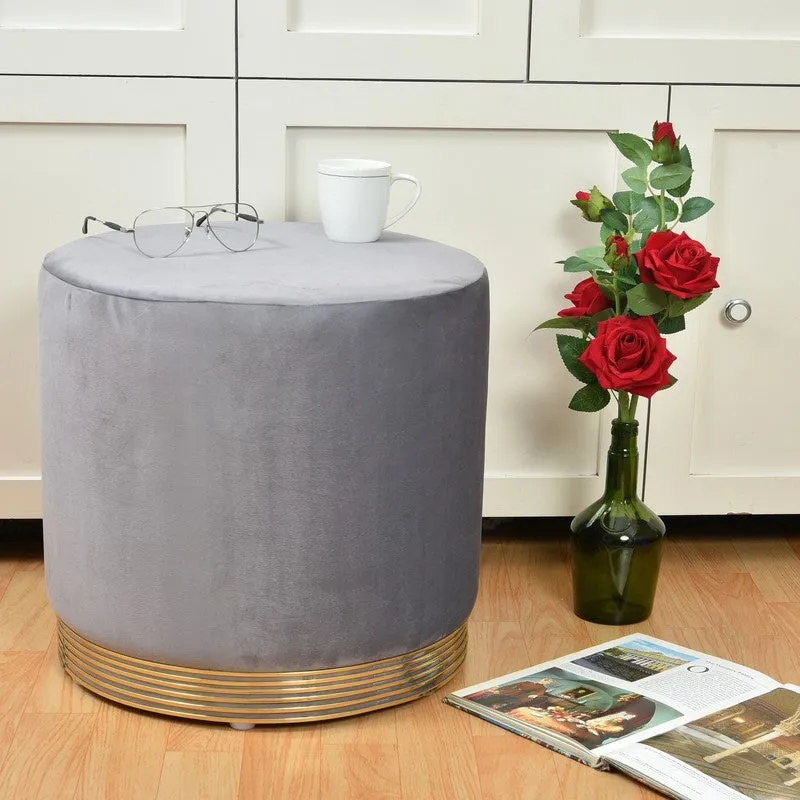 Velour Solid Velvet Pouffe - Grey media 1