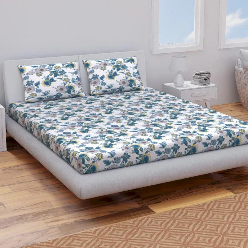 Himeya Comfort Percale Jade Garden Cotton Bedsheet (Blue) - 144 TC media 3