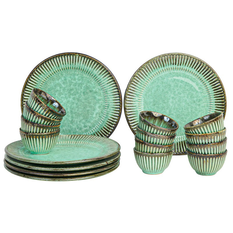 Rustic Green Ceramic Dinner Set - 18 Piece Set media 3