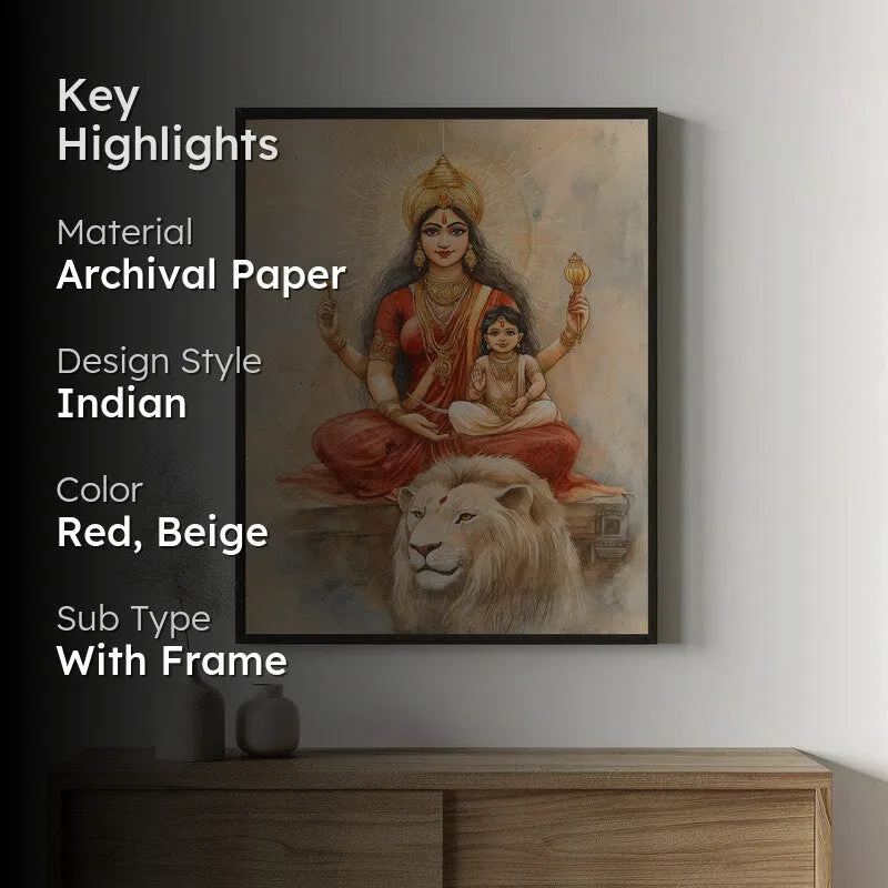 Jagadamba Spiritual Archival Paper Wall Painting With Frame - Black media 2