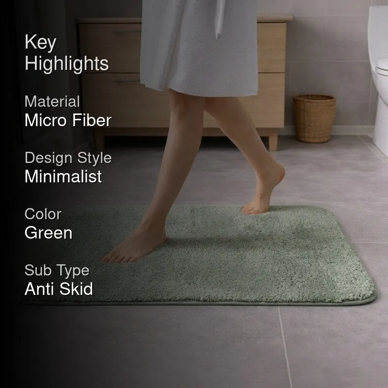 Light green bath mat in a bathroom with key highlights overlay