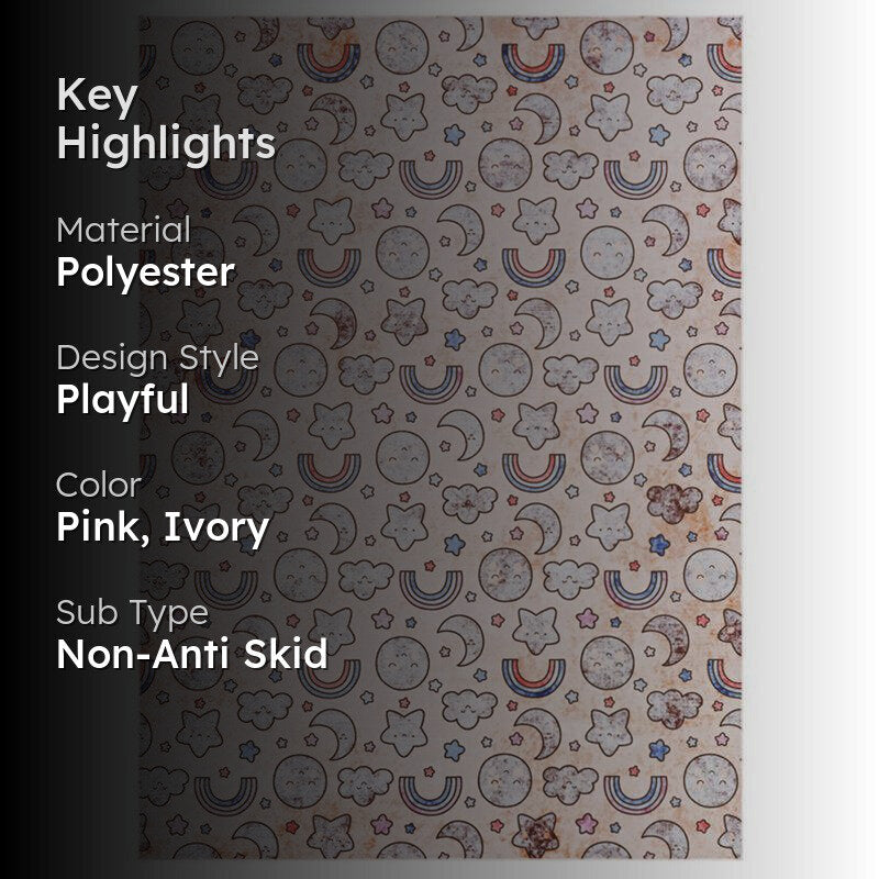 Lunar Light Lane Kids Polyester Anti-Skid Carpet - Pink & Ivory media 2
