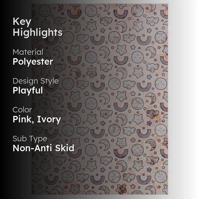 Lunar Light Lane Kids Polyester Anti-Skid Carpet - Pink & Ivory media 2