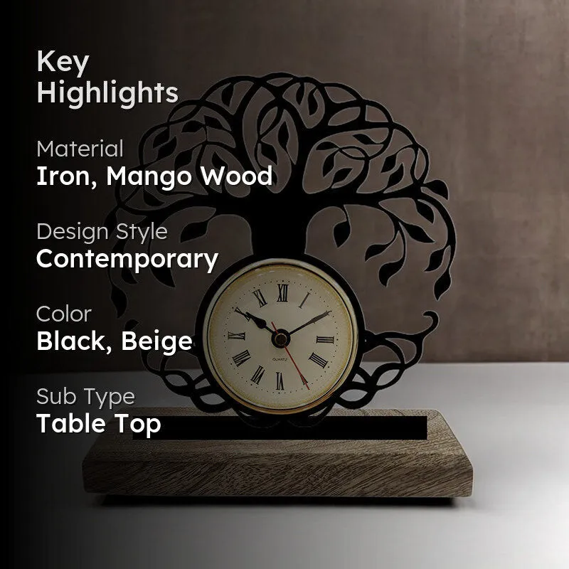 Tree Of Life Analog Iron Table Clock media 2