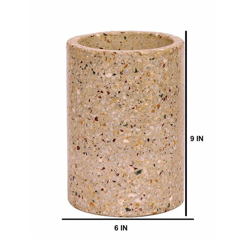 Beige Terrazzo Cylindrical Hand Crafted Marble Planter - Big media 5