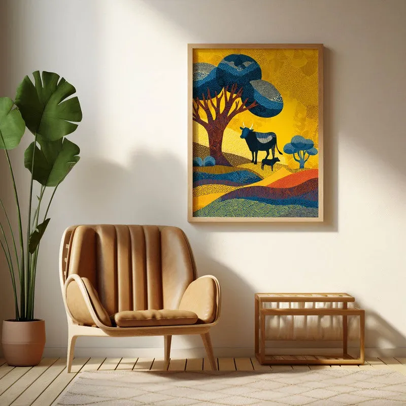 Sunlit Canvas Wall Painting With Brown Frame media 1