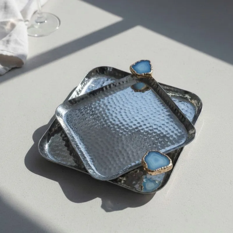 Aurora Edge Hammered (Metal,Agate) Platter (Blue) - Set of Two media 7