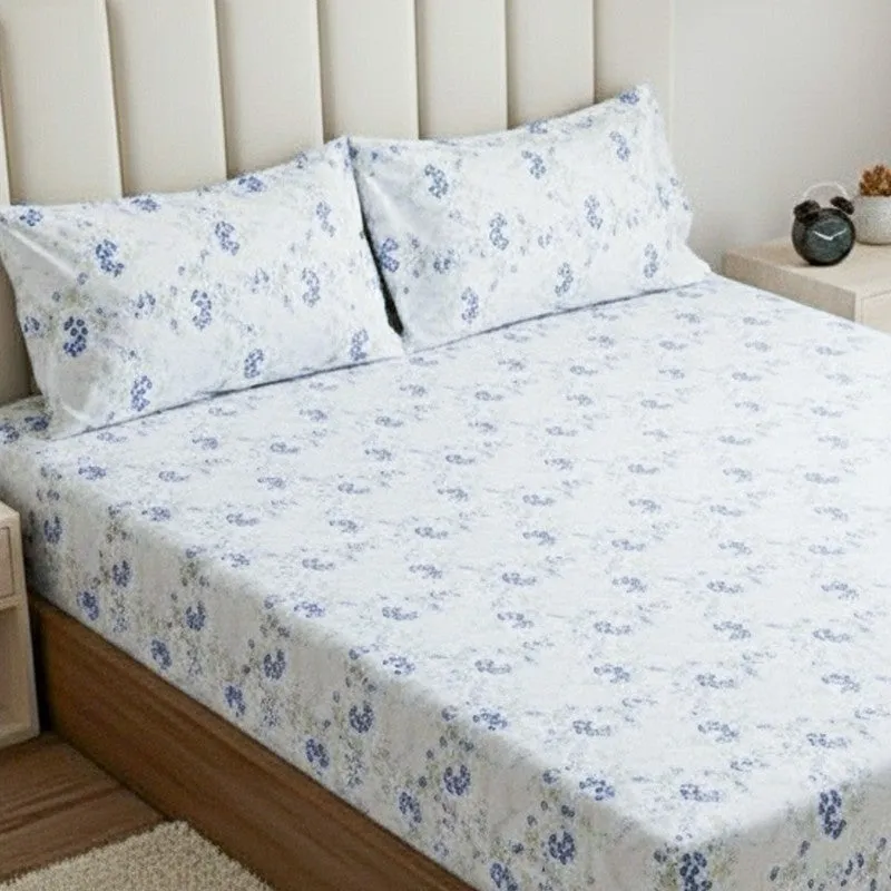 Nivara Floral Cotton Bedsheet (White,Blue) - 180 TC media 3
