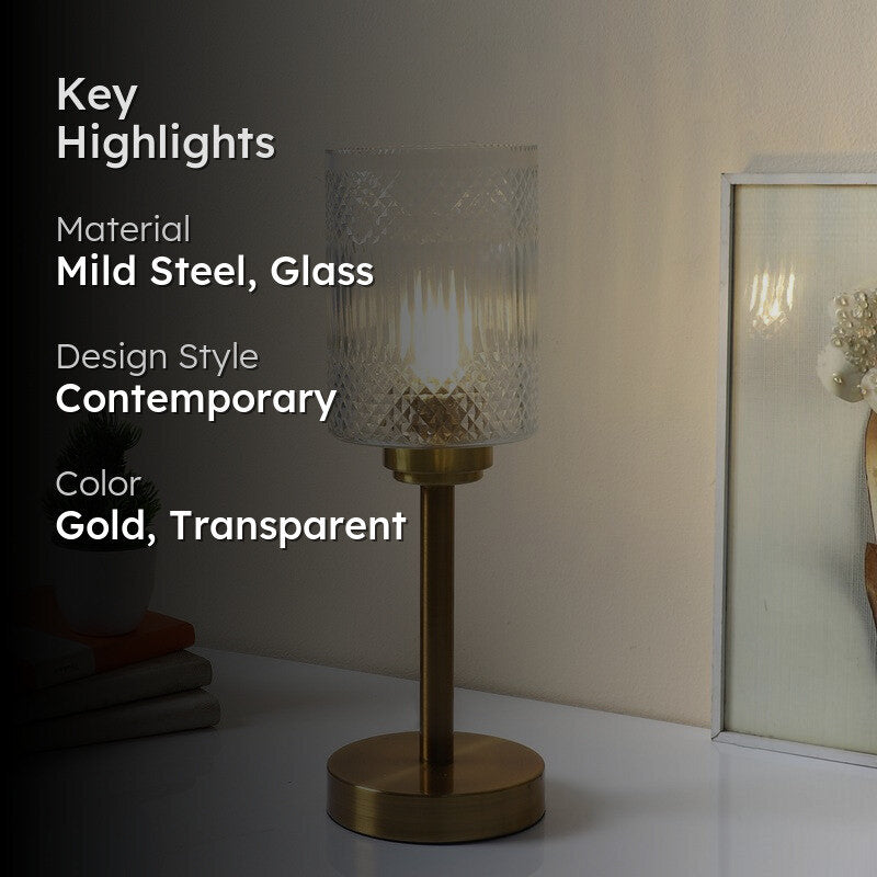 Beloria Elegant Mild Steel Table Lamp - Gold,Transparent media 2