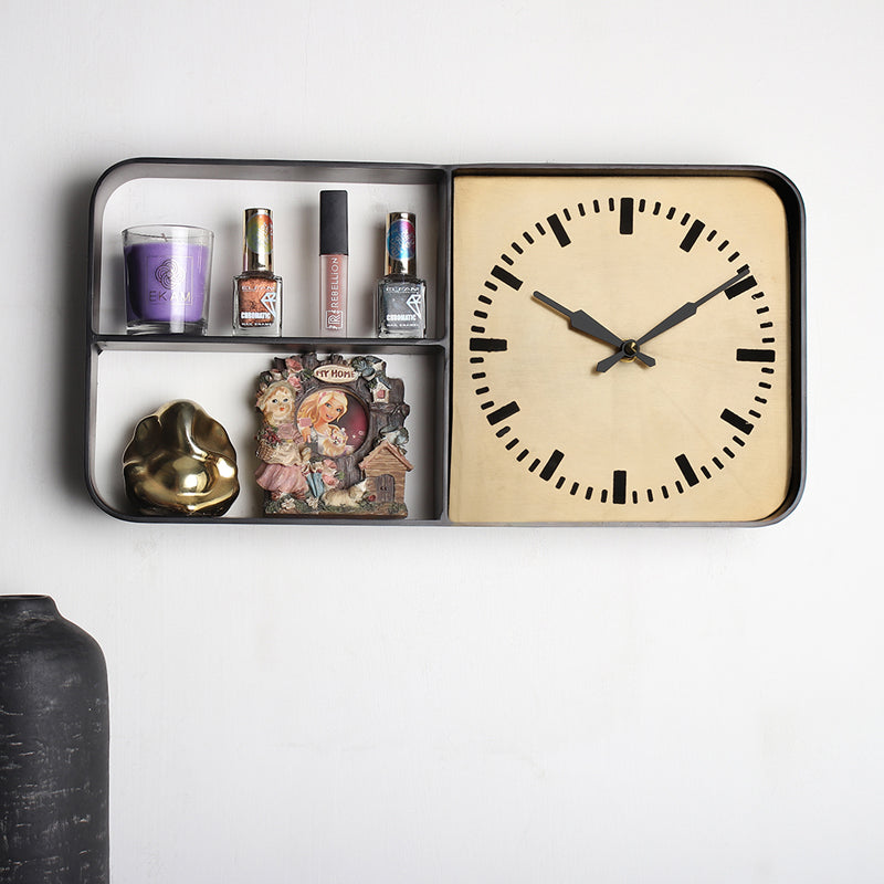 Herlin Iron Wall Clock With Shelf