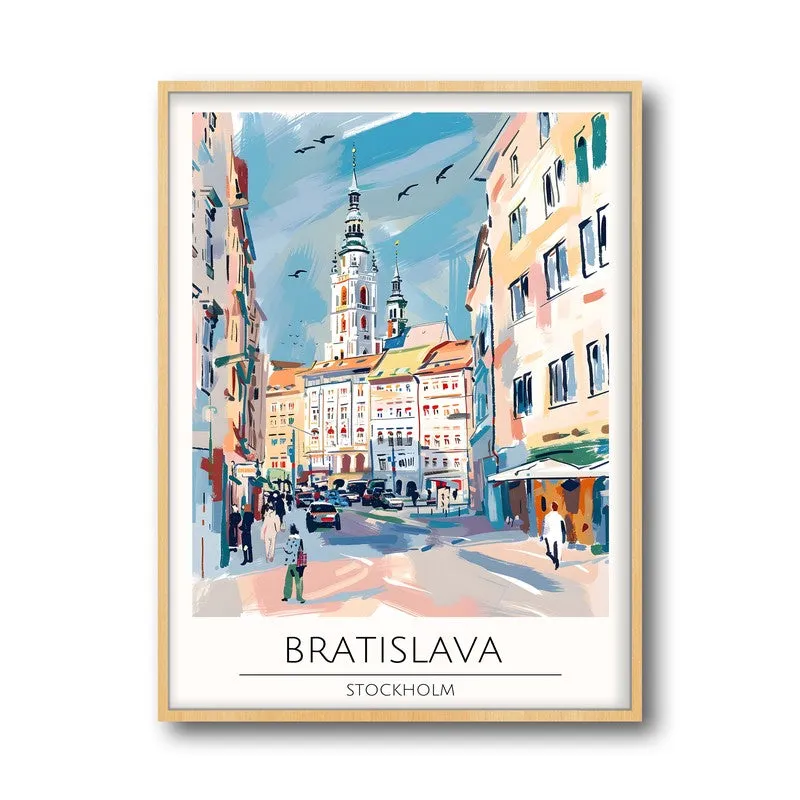 Vintage Bratislava Framed Canvas Archival Canvas Wall Painting - Natural Brown Frame media 5