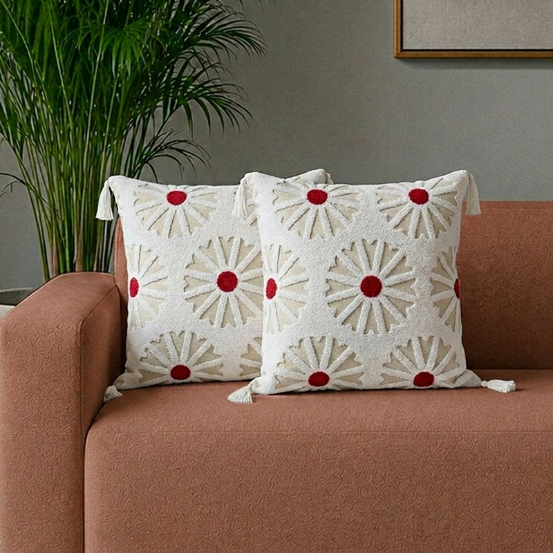Venice Light Embroidered Cotton Cushion Cover - Set Of Two - 18 x 18 Inches