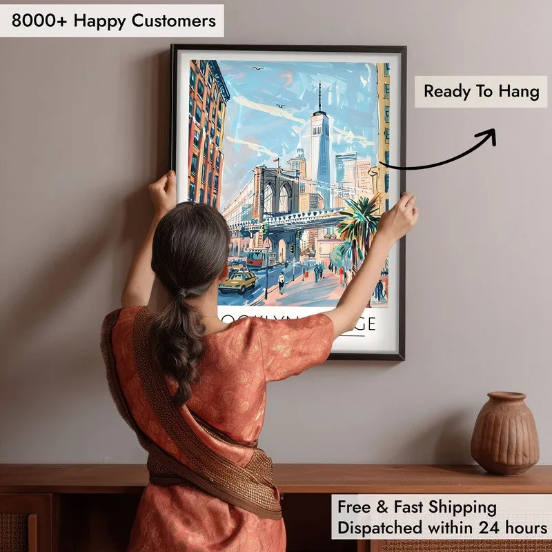 Vintage Brooklyn Bridge Framed Canvas Wall Painting media 6