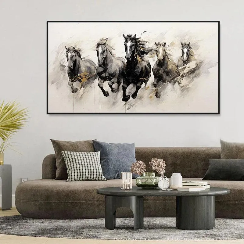 Ebony Stallions Canvas Wall Painting With Frame - Black media 1