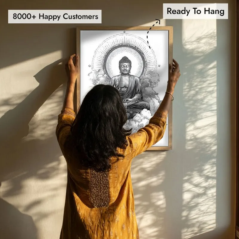 Buddha Within The Circle Of Silence Wall Painting With Brown Frame media 7