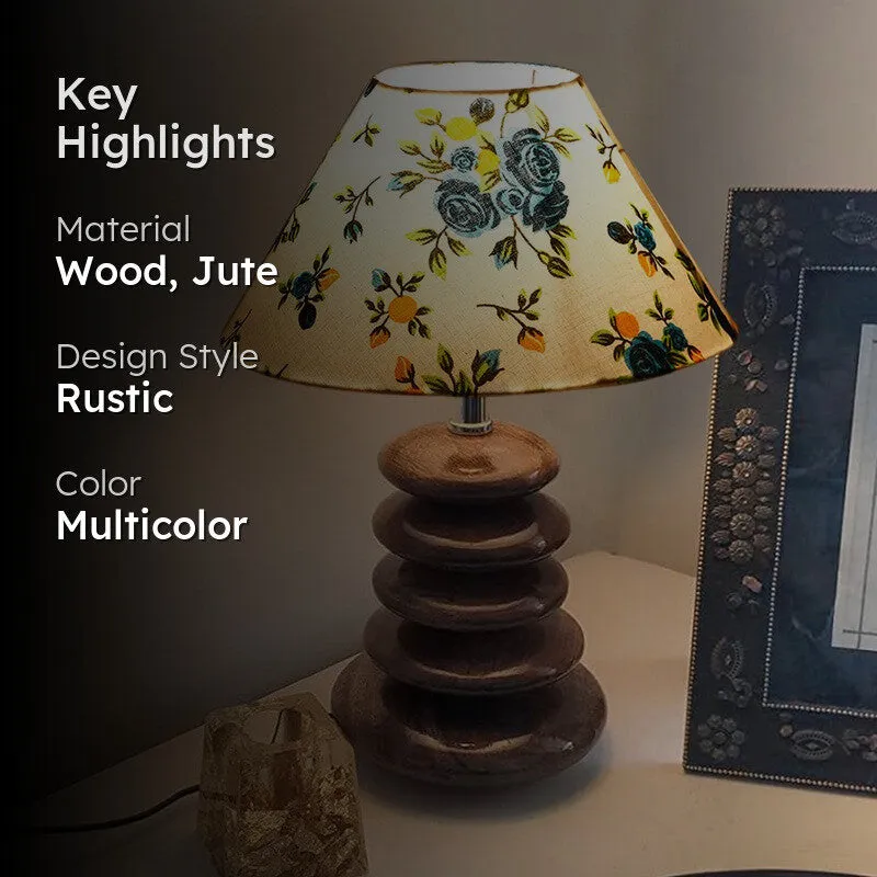 Luminox Jute Table Lamp With Wooden Base - Multicolor media 2