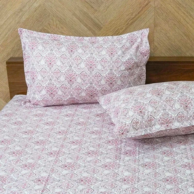 Geome Floral Cotton Bedsheet (Pink) - 180 TC media 4