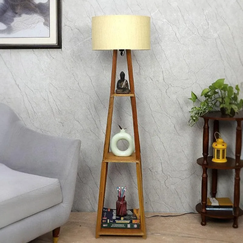 Blace Netima Wooden Floor Lamp With Shelf- Beige media 3