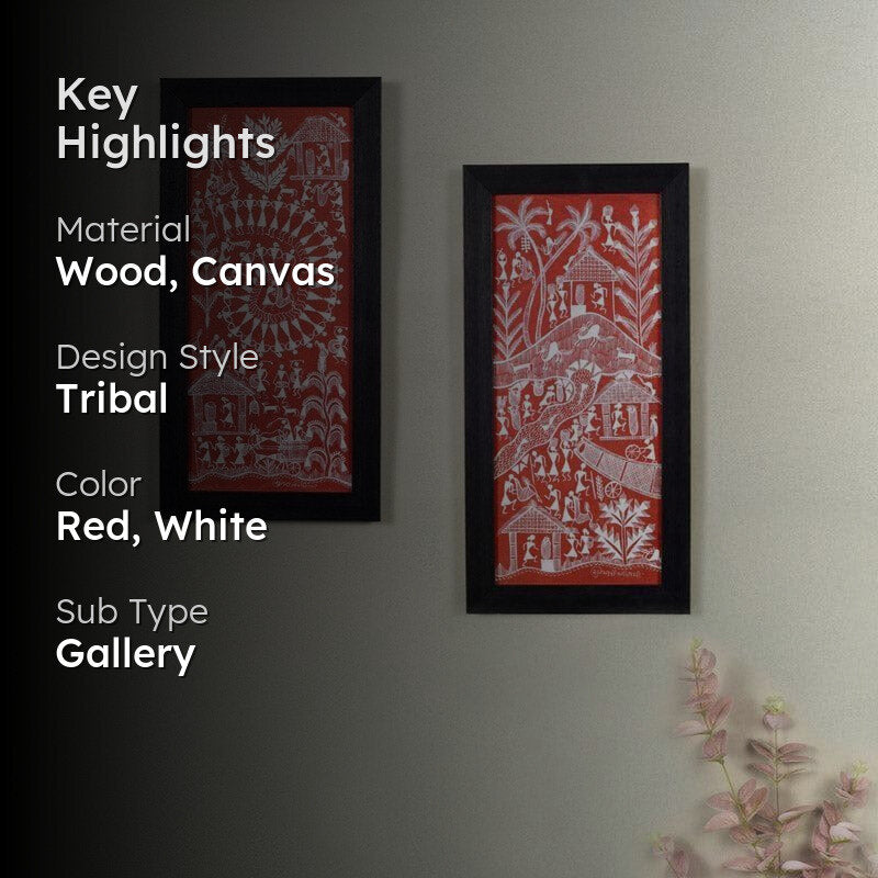 Barasi Warli Canvas Wall Art - Set Of Two media 2