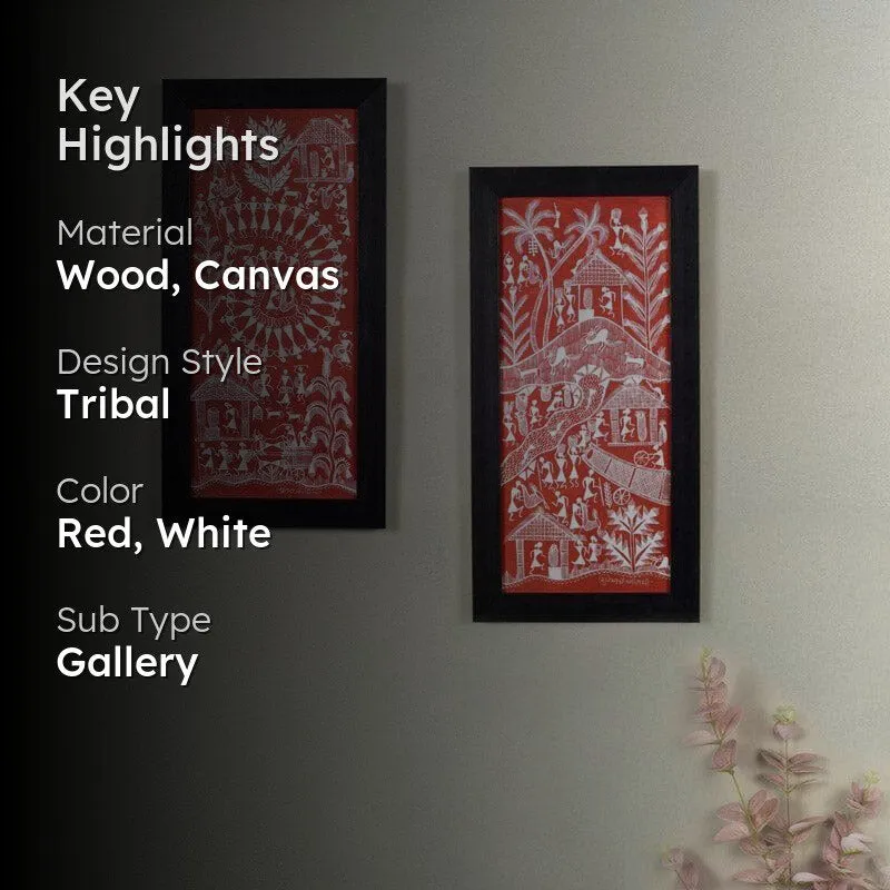 Barasi Warli Canvas Wall Art - Set Of Two media 2