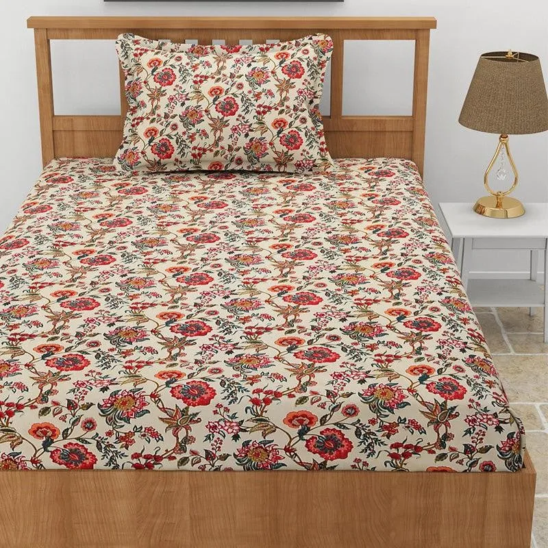 Gerberas Floral Microfiber Bedsheet (Beige) - 130 GSM media 1