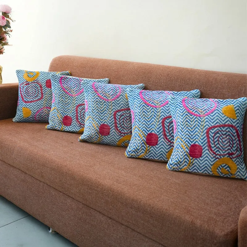 BlossomTrail Cushion Cover (Blue) - Set Of Five media 4