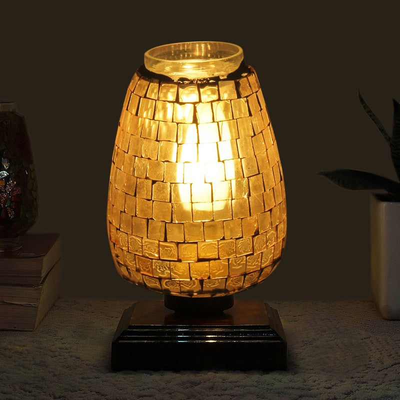 Radiantblend Mosaic Glass Table Lamp With Wooden Base
