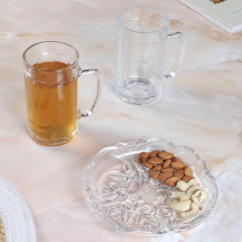 Liva (400 ML) Beer Glass & Snack Plate Combo - Three Piece Set