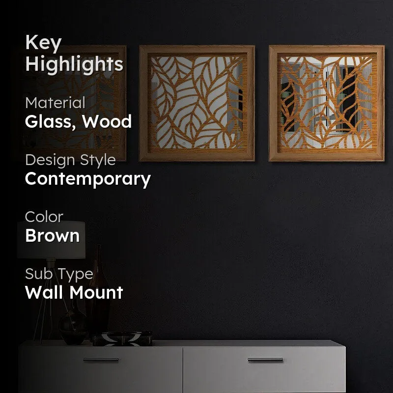 Opularch Wall Mirror With Wooden Frame (Brown) - Set Of Three media 2