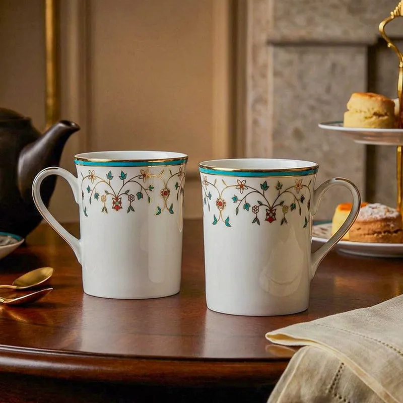 Gilded Mavi 24k Gold Brushed Porcelain Coffee Mug (300 mL Each) - Set of Two media 3
