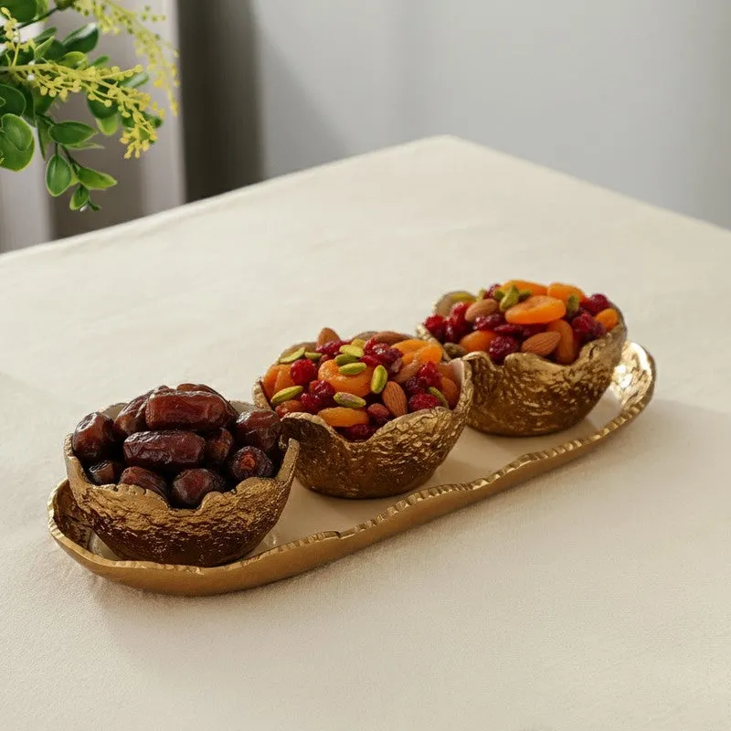 Elegant Trio (Gold) Snack Bowl with Tray - Four Piece Set media 1
