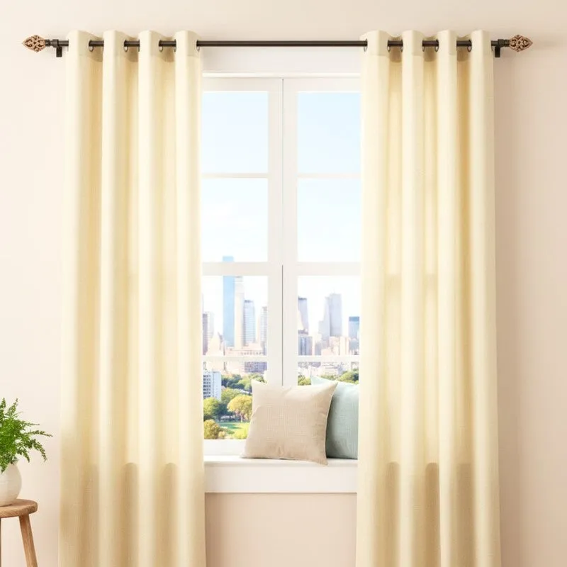 Spindle Extendable 1" Single Curtain Rod With Abstract Finial & Brackets (Brown) media 4
