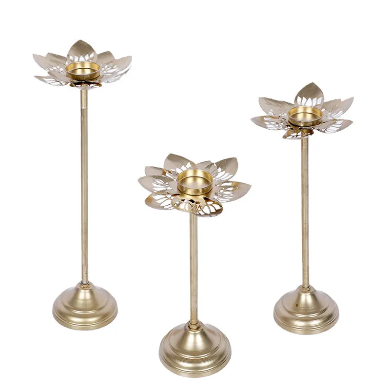 Gold Phool Tea Light Holder - Set Of Three media 4