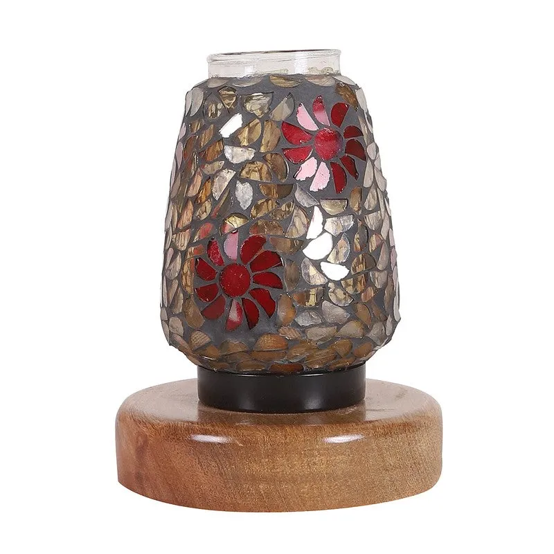 Huetrail Mosaic Glass Wooden Table Lamp With Base - Multicolor media 4