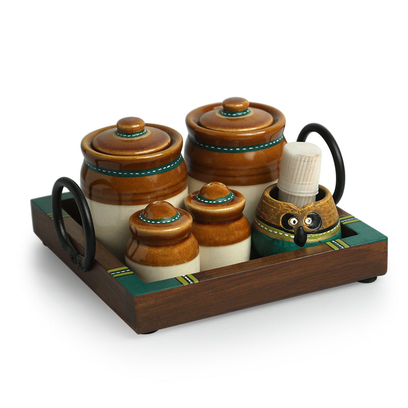Tangy Charm Wood & Ceramic Condiment Set (120 ML & 20 ML) - Six Piece Set media 4
