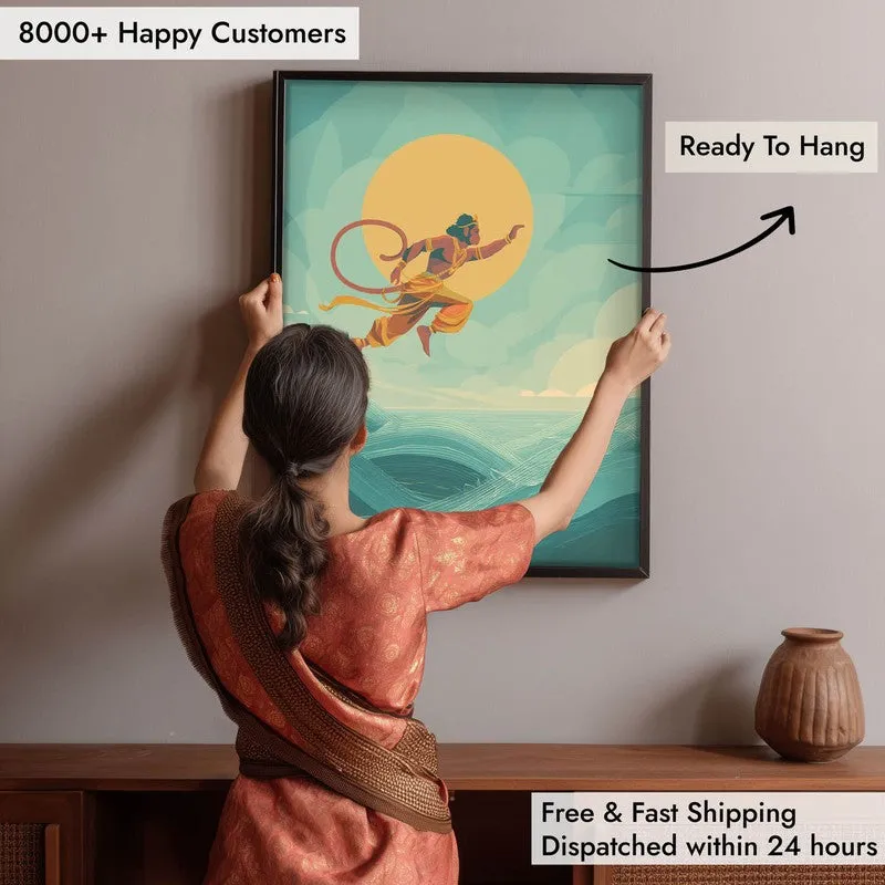 Bajrangbali Flying Over Sea Archival Paper Wall Art media 5