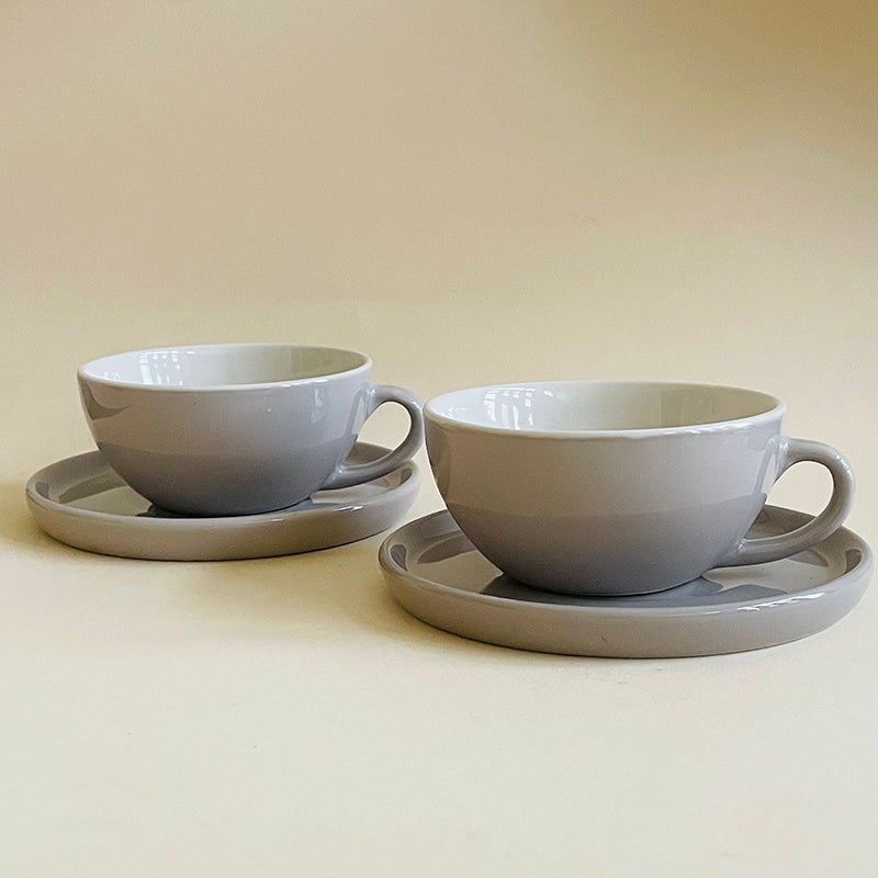 Blush & Brew Ceramic Cup & Saucer (Grey/320 mL) - Four Piece Set