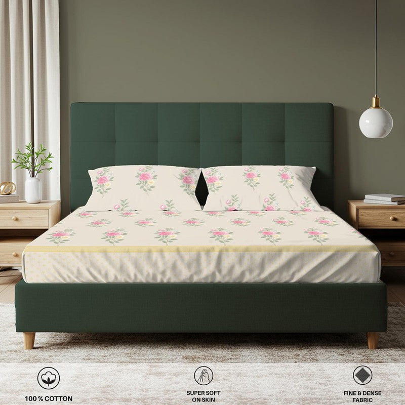 Urban Space Soft Floralux Fitted Cotton Bedsheet (Light Pink) - 200 TC media 6