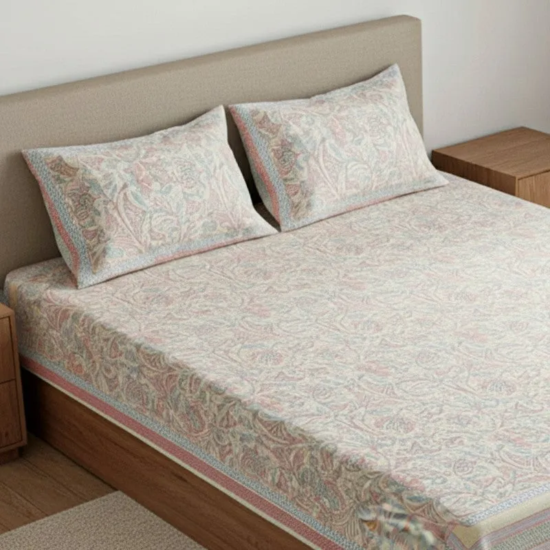 Saagara Floral Cotton Bedsheet (Yellow,Peach) - 144 TC media 3
