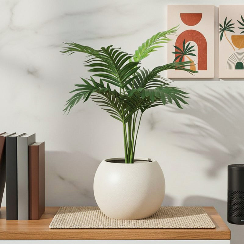 PlushPetal Artificial Areca Plant With Black Plastic Pot - 2.1 Feet