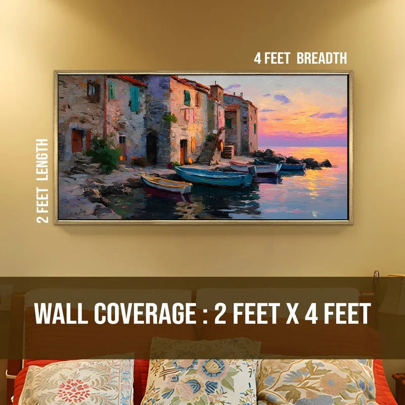 Boats at Dusk Canvas Wall Painting With Frame media 9